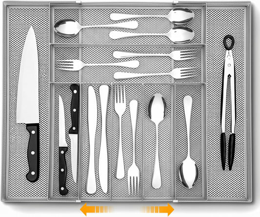 1 Pcs Utensil Drawer Silverware Organizer, Metal Mesh, Silver