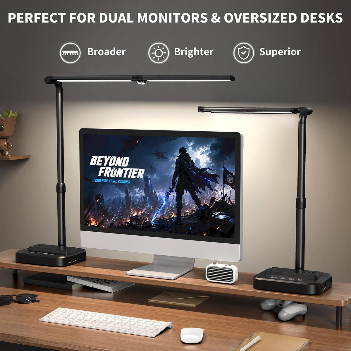 SIBRILLE LED Desk Lamp, Ultra Wide Computer Light, Dimmable Desk Light with USB Fast Charging, Adjustable Foldable Eye Caring Office Desk Lamp for Monitor Work Gaming Home Study
