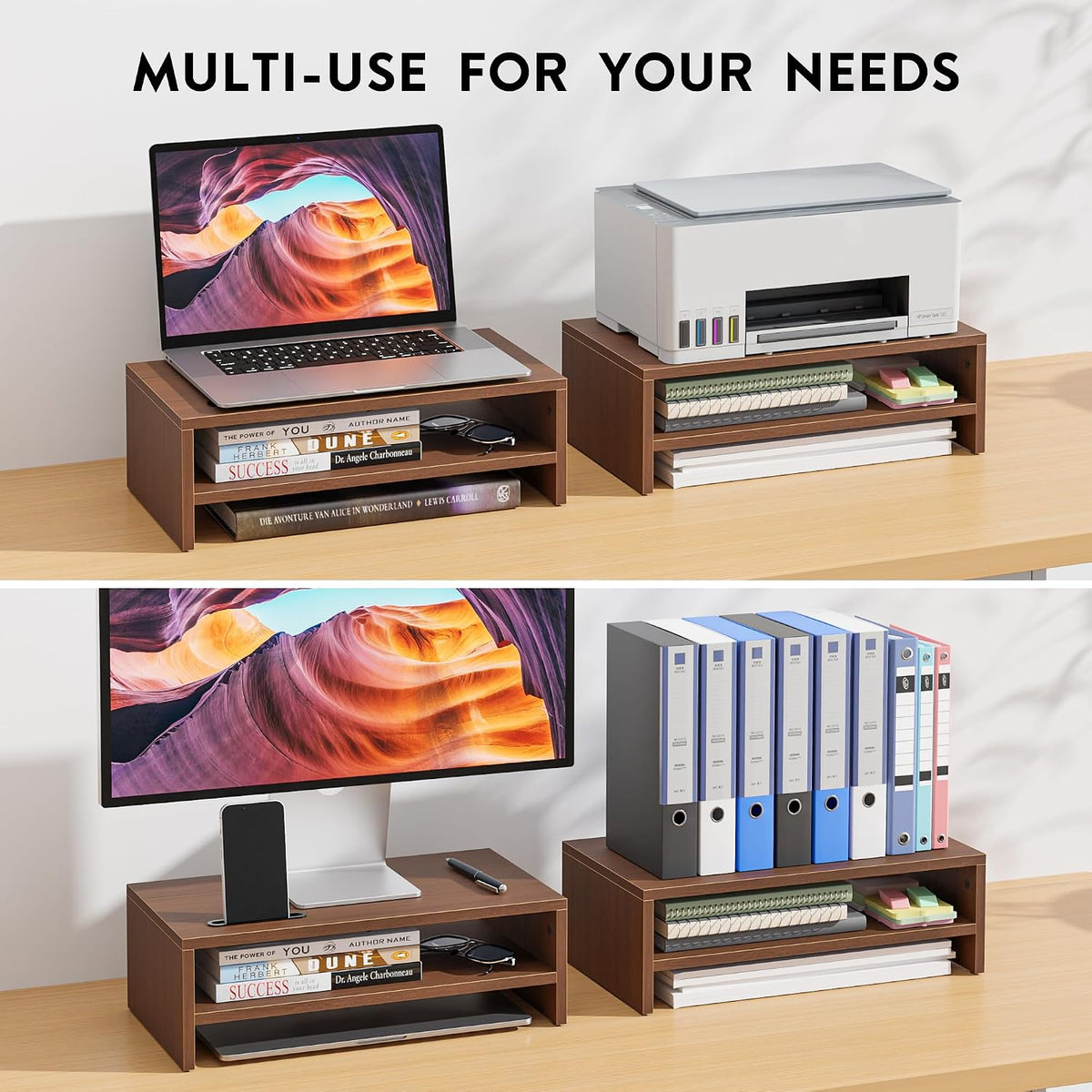 BONTEC Wooden Monitor Stand Riser for Desk, 2-Tier Computer Monitor Stand
