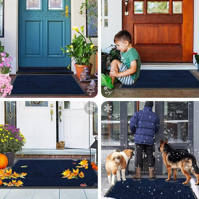 Smiry Front Door Mat Outside Entrance, Heavy Duty Sturdy Natural Rubber Doormat
