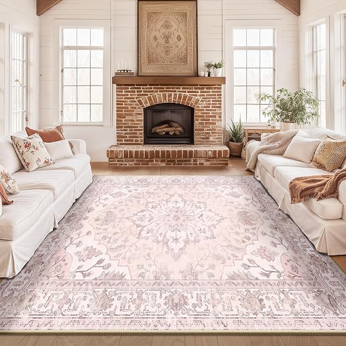 RELEANY Area Rugs Large 10'x12' Washable Non-Slip, Floral Vintage Distress
