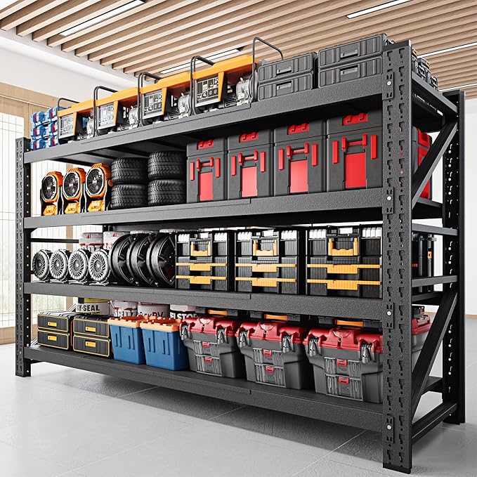 8000LBS Storage Shelves, 68" W Garage Shelving Heavy Duty Metal Adjustable Garage Shelves, Shelving Units Industrial Shelving for Warehouse, 68" W x 24" D x 63.4" H, Black