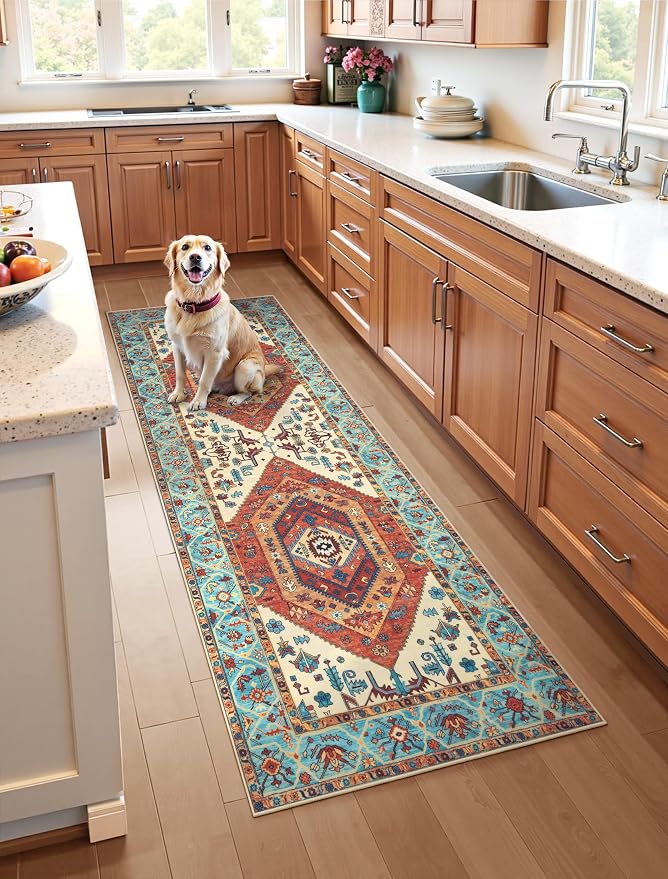 SERISSA Boho Kitchen Runner Rug, 3x7 Washable Non-Slip Runner Rug