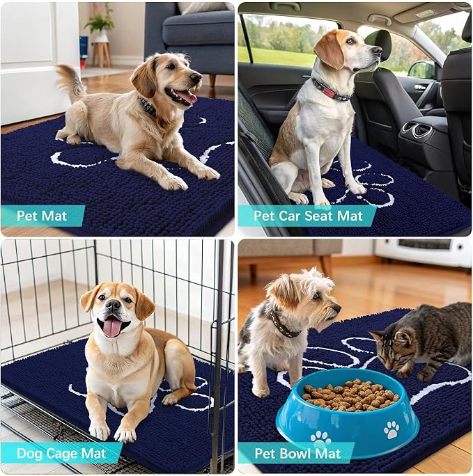 OLANLY Dog Door Mat for Muddy Paws 70x32, Paw Print Design, Absorbs Moisture