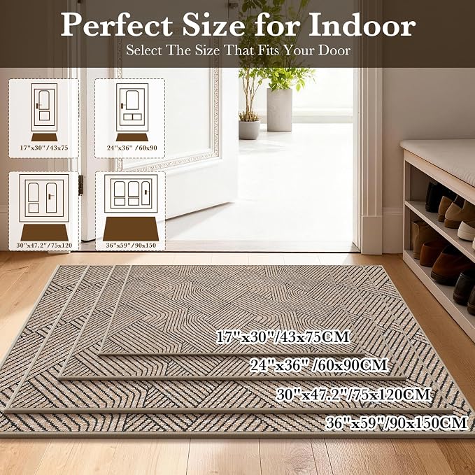 Indoor Door Mat 17"x30", Low-Profile Thin Welcome Front Door Mat Indoor Entrance