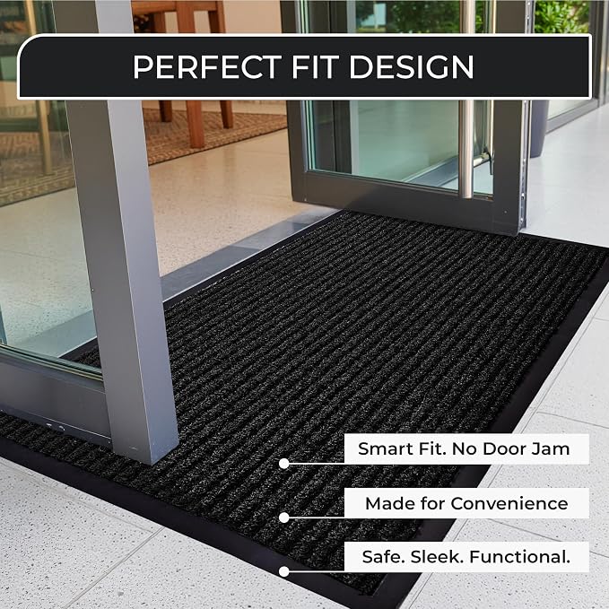 Commercial Door Mat 4'x16' Black, Heavy Duty Industrial Floor Mat