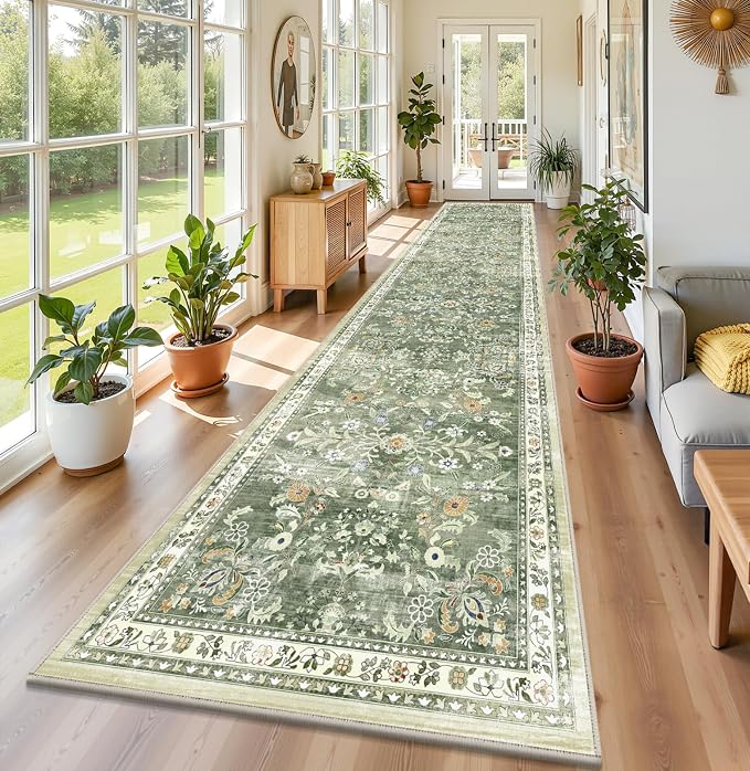 Yamaziot Washable Runner Rug 3x12 – Floral Non Slip Boho Hallway Runner Rug
