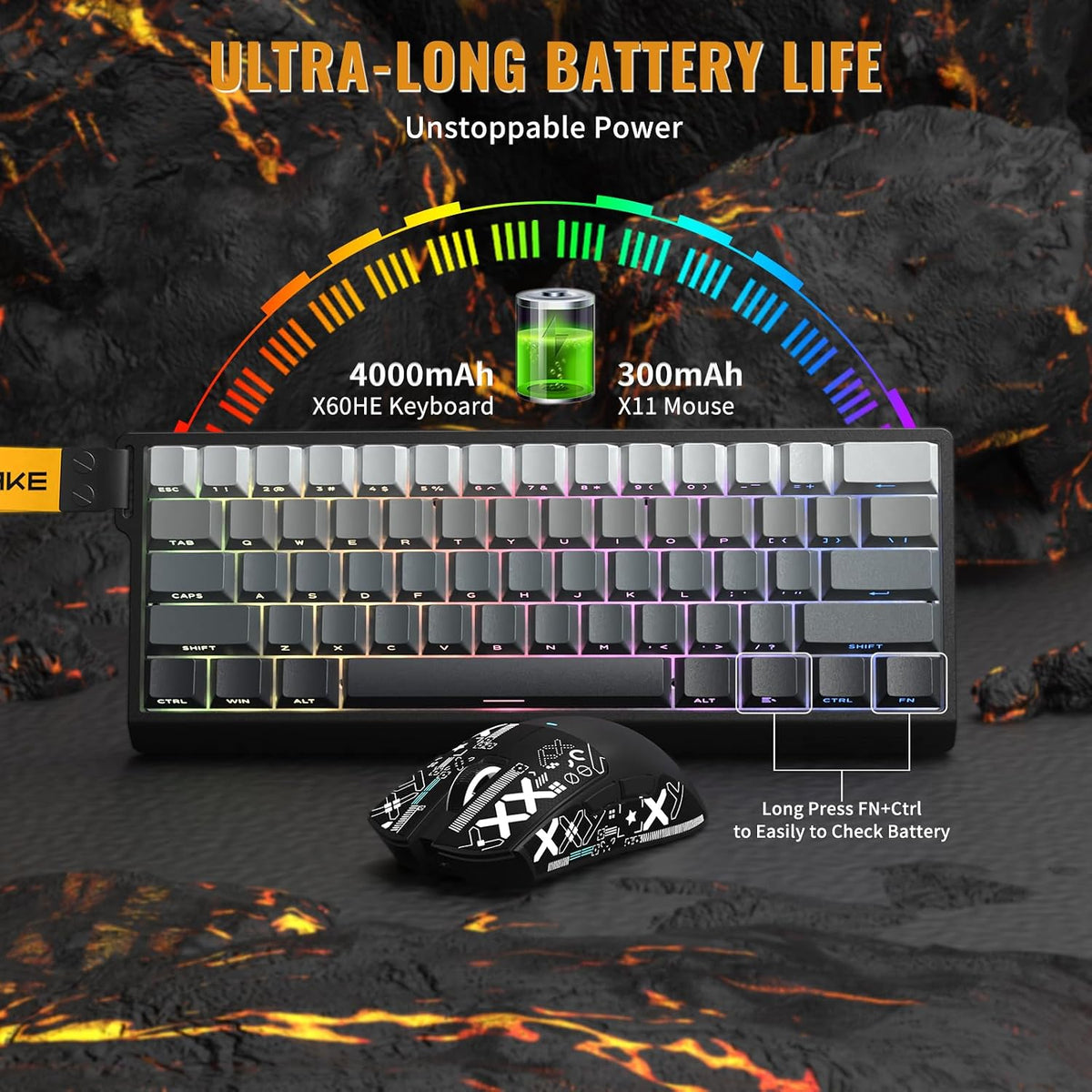 ATTACK SHARK X11&X60HE Mechanical Wireless Gaming Combo,Rapid Trigger Magnetic Switches 8K Keyboard,59g Ultra-Light Mouse with Charging Dock, 22K DPI,PAW3311,RGB Backlit 3-Mode with Coiled Cable-Black