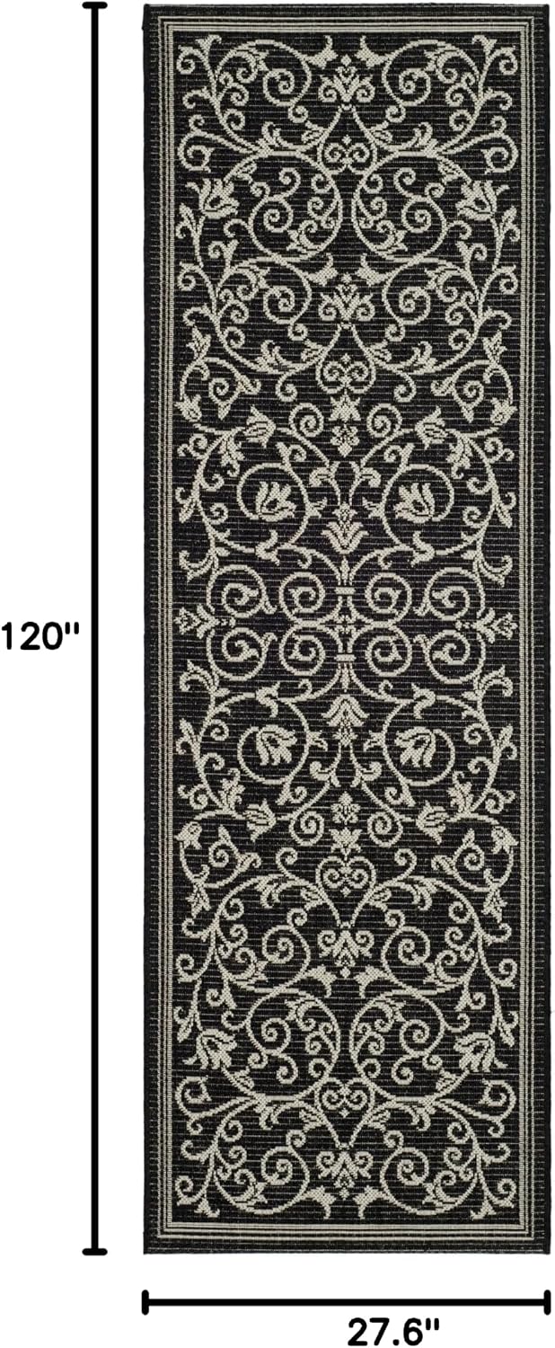SAFAVIEH Washable Rug Outdoor Courtyard Collection - 2'3" x 10' Runner, Black & Sand, Non-Shedding & Easy Cleaning, Ideal for Patio, Entryway, Mudroom, Hallway, Kitchen (CY2098-3908)