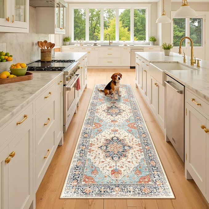 RELEANY Area Rugs Runner 2'x8' Washable Non-Slip, Floral Vintage Distress
