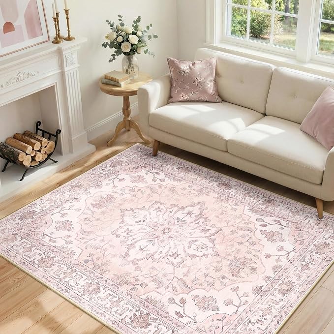 RELEANY Area Rugs 4'x6' Washable Non-Slip, Floral Vintage Distress Medallion