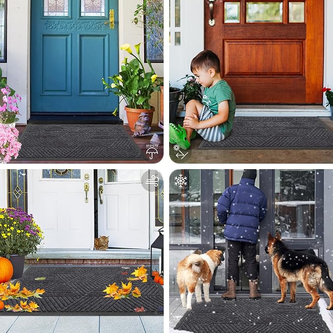Smiry Front Door Mat Outside Entrance, Heavy Duty Sturdy Natural Rubber Doormat