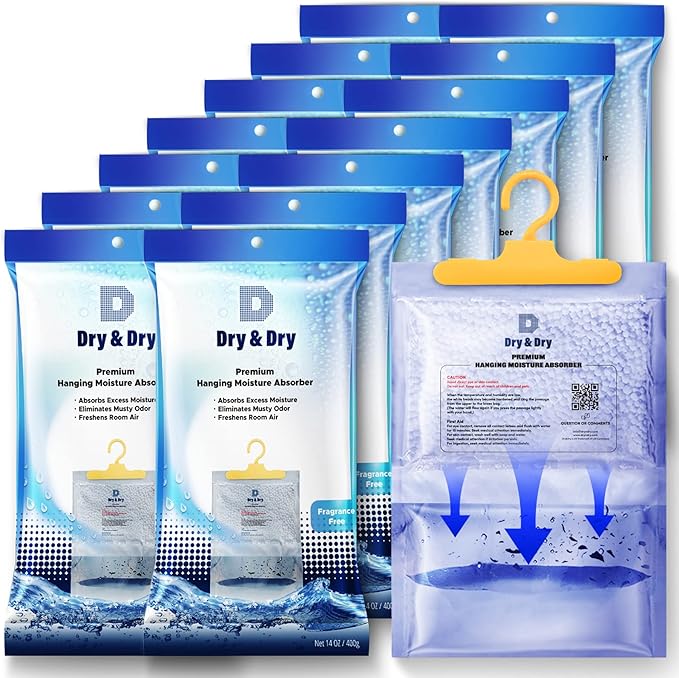 Dry & Dry 14 Packs [Net 14.1 Oz/Pack] Moisture Absorbers Dehumidifiers for Home Dehumidifier for Basement Dehumidifiers for Bedroom Small Dehumidifiers - Dehumidifiers Moisture Absorbers