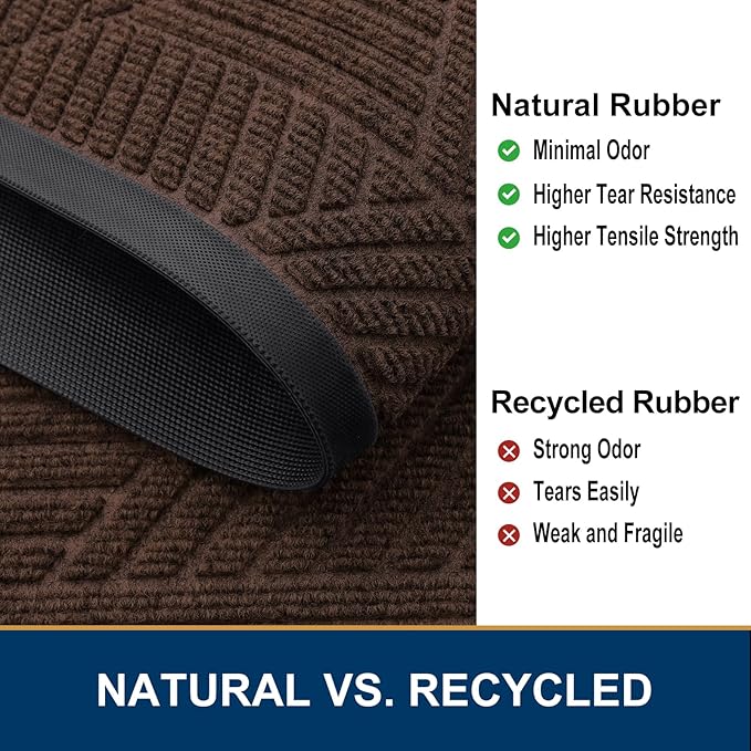 Smiry Front Door Mat Outside Entrance, Heavy Duty Sturdy Natural Rubber Doormat