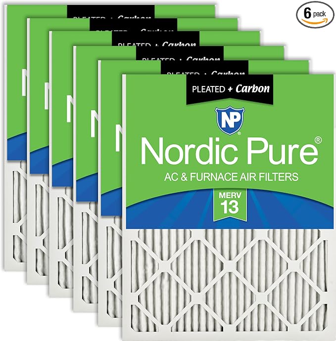 Nordic Pure 20x30x1 Pleated Air Filters MERV 13 Plus Carbon 6 Pack