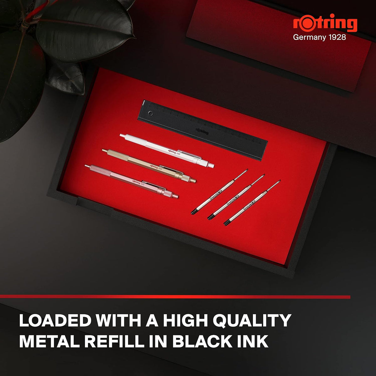 Rotring 600 Metallic Ballpoint Pen Medium Point Black Ink Gold Barrel Refillable 1 Count (Pack of 2)