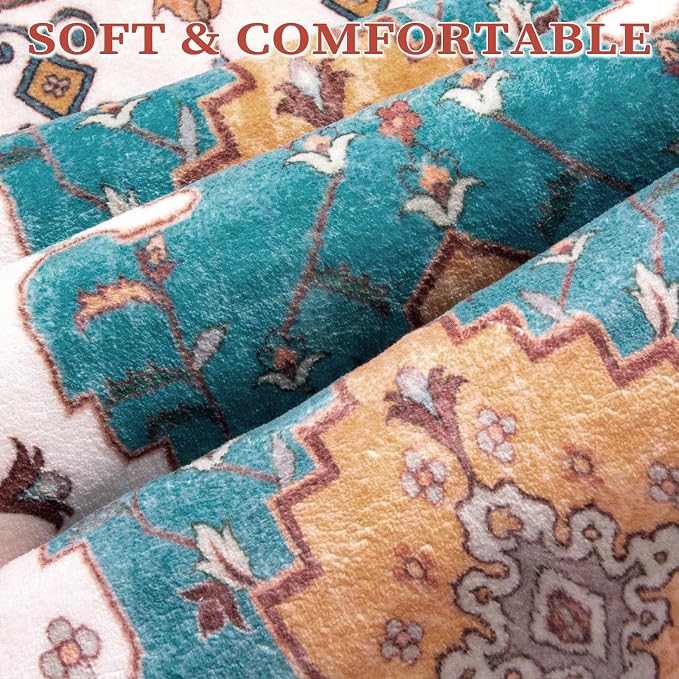 SERISSA Boho 8x10 Area Rugs Orange, Washable Vintage Large Living Room Rug