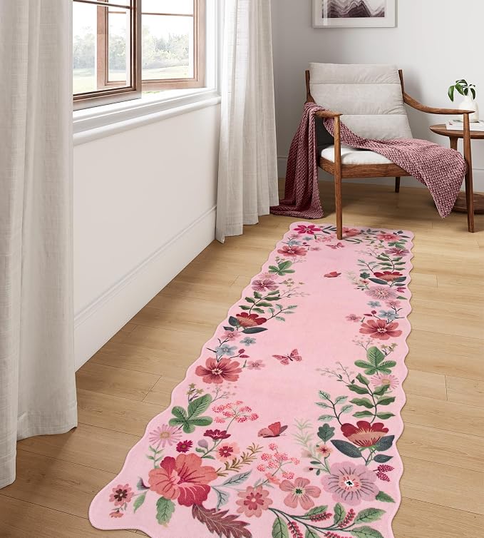 Lahome Floral Kitchen Runner, 2X6 Washable Runner Rug Non-Slip, Ultra-Thin Soft