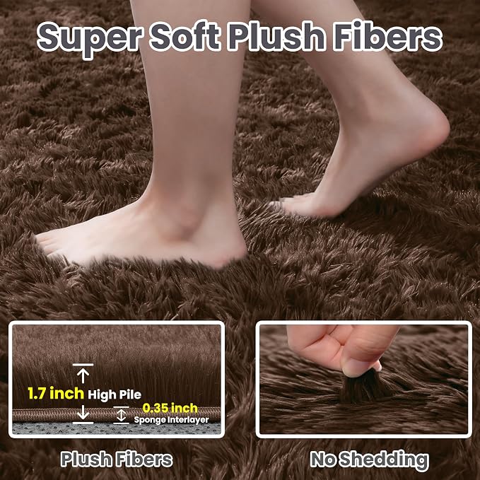 6x9 Area Rugs for Living Room Rug: Soft Fluffy Shag Brown Rugs for Bedroom