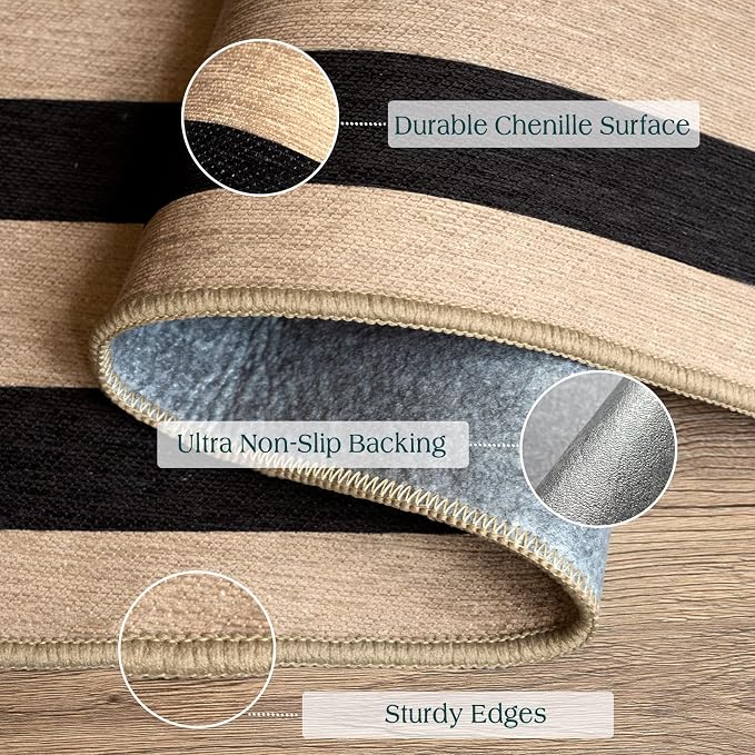Black Tan Striped Entry Rug