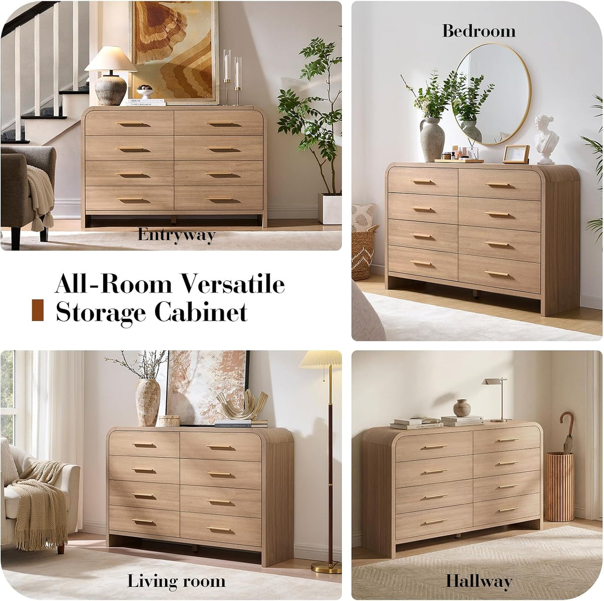 Curved Drawer Dresser for Bedroom with 8 Drawers, 54'' Wide Chest of Drawer
