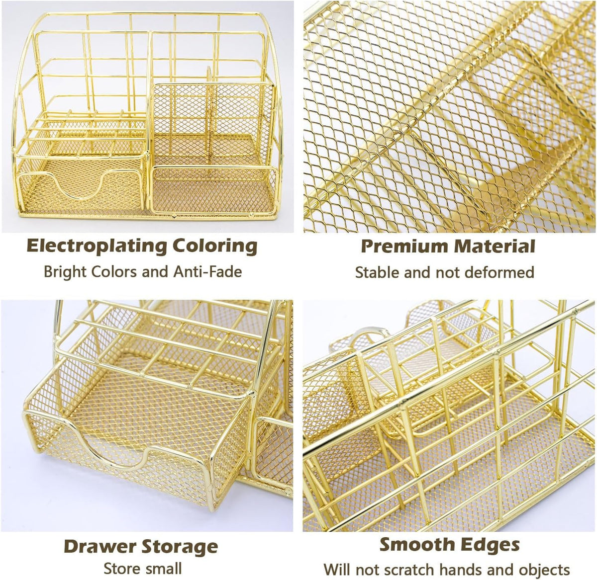 Gold Desk Organizers,Desk Accessories,Office Supplies Set,13PS Set with Acrylic Stapler,Tape Dispenser,Staple Remover,Pen Holder,Clips,Scissor, Phone Holder,Pen