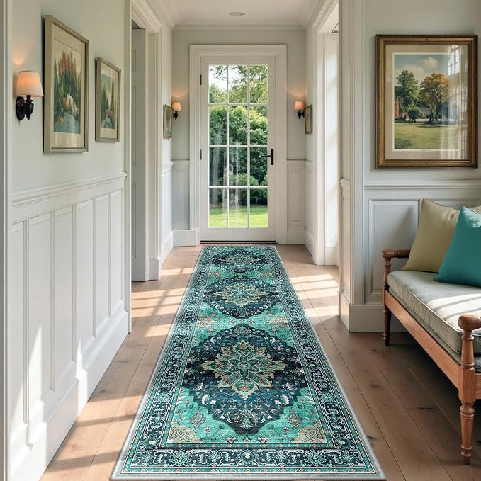 RELEANY Area Rugs Runner 2'x7' Washable Non-Slip, Floral Vintage Distress