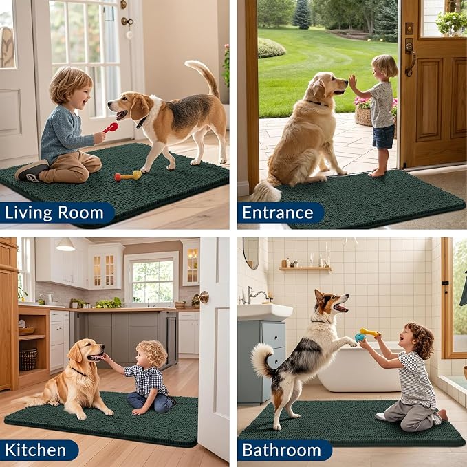 Smiry Dog Door Mat for Muddy Paws 36x24, Absorbent Dirt Trapper, Non-Slip