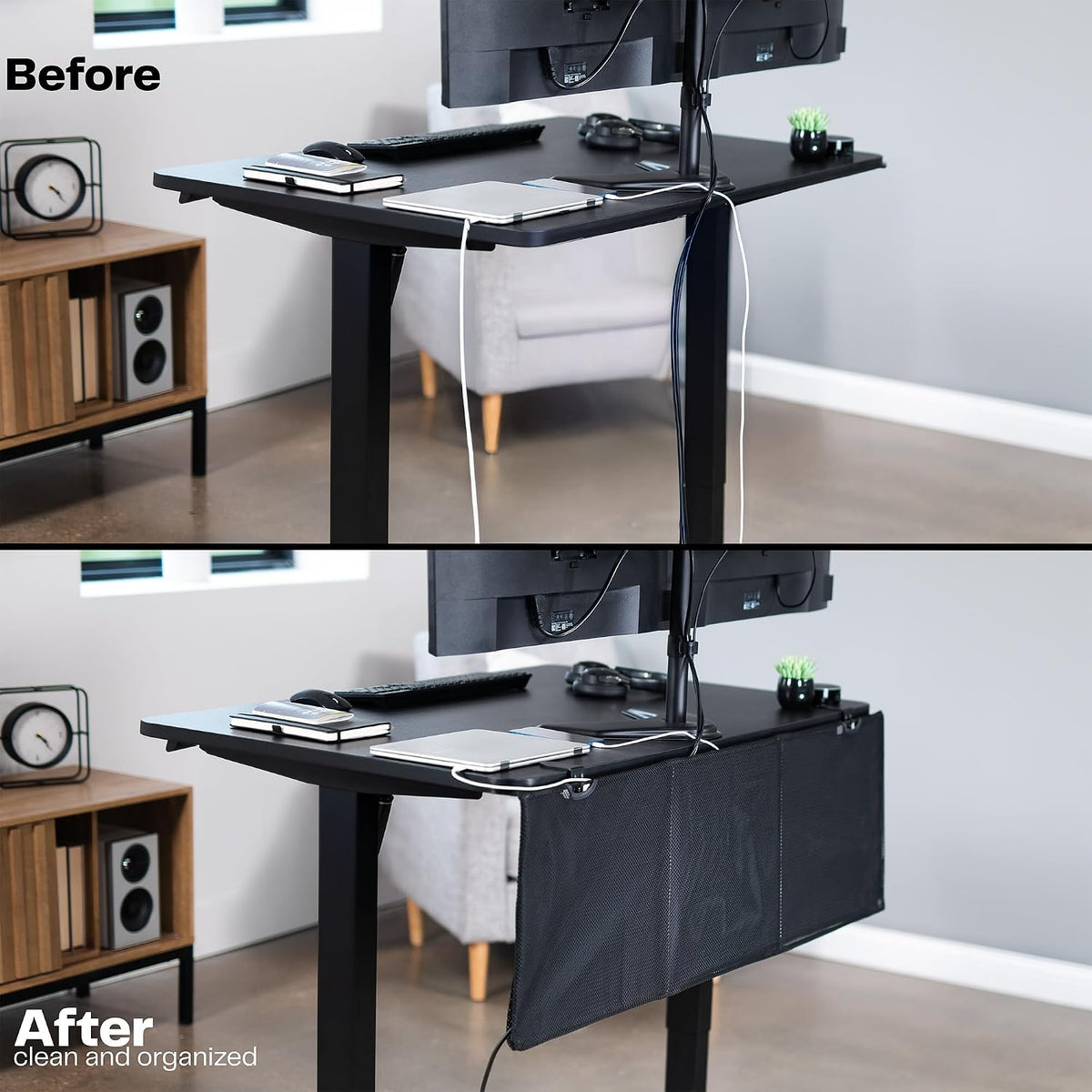 VIVO Black Clamp-on 48 inch Desk Cable Management Sleeve, DESK-SKIRT-48P