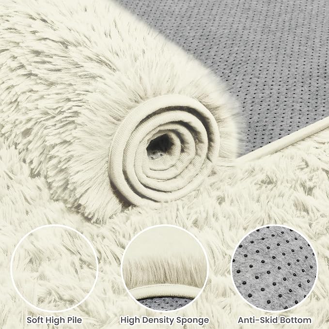 8x10 Area Rugs for Living Room Rug: Soft Fluffy Shag Cream White Rugs for