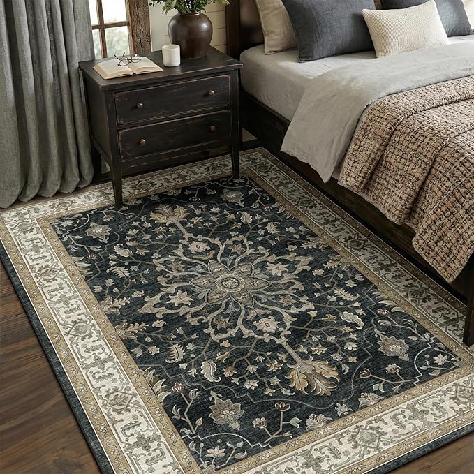 RELEANY Area Rugs 5'x7' Washable Non-Slip, Floral Vintage Distress Medallion