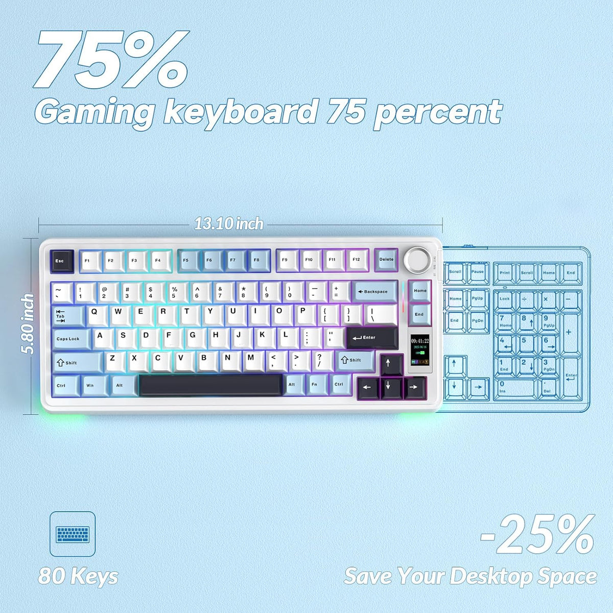 AULA S75 PRO Wireless Mechanical Gaming Keyboard with Screen&Knob, 80 Keys
