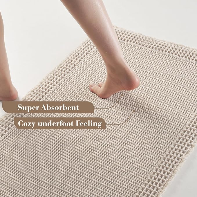 RESARE Waffle Bathroom Runner Rugs, Super Absorbent Bath Mat Non Slip Washable