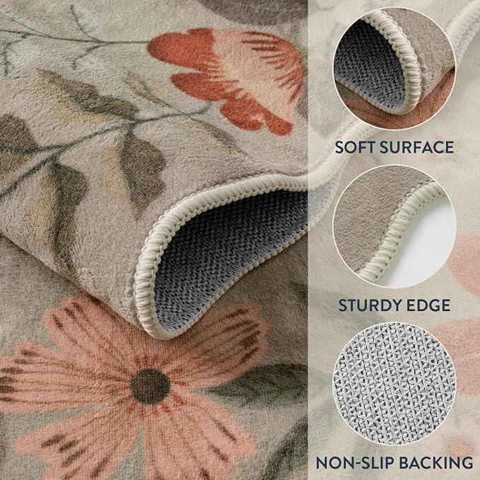 Lahome Floral Entryway Rug, 2x4 Washable Fall Kitchen Rug Ultra-Thin, Soft