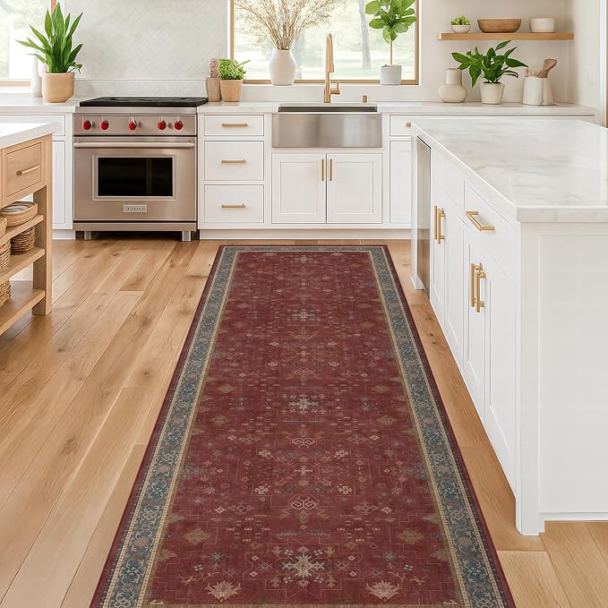 Dark Red 2'6''x8' Wide Hallway Runner Rug