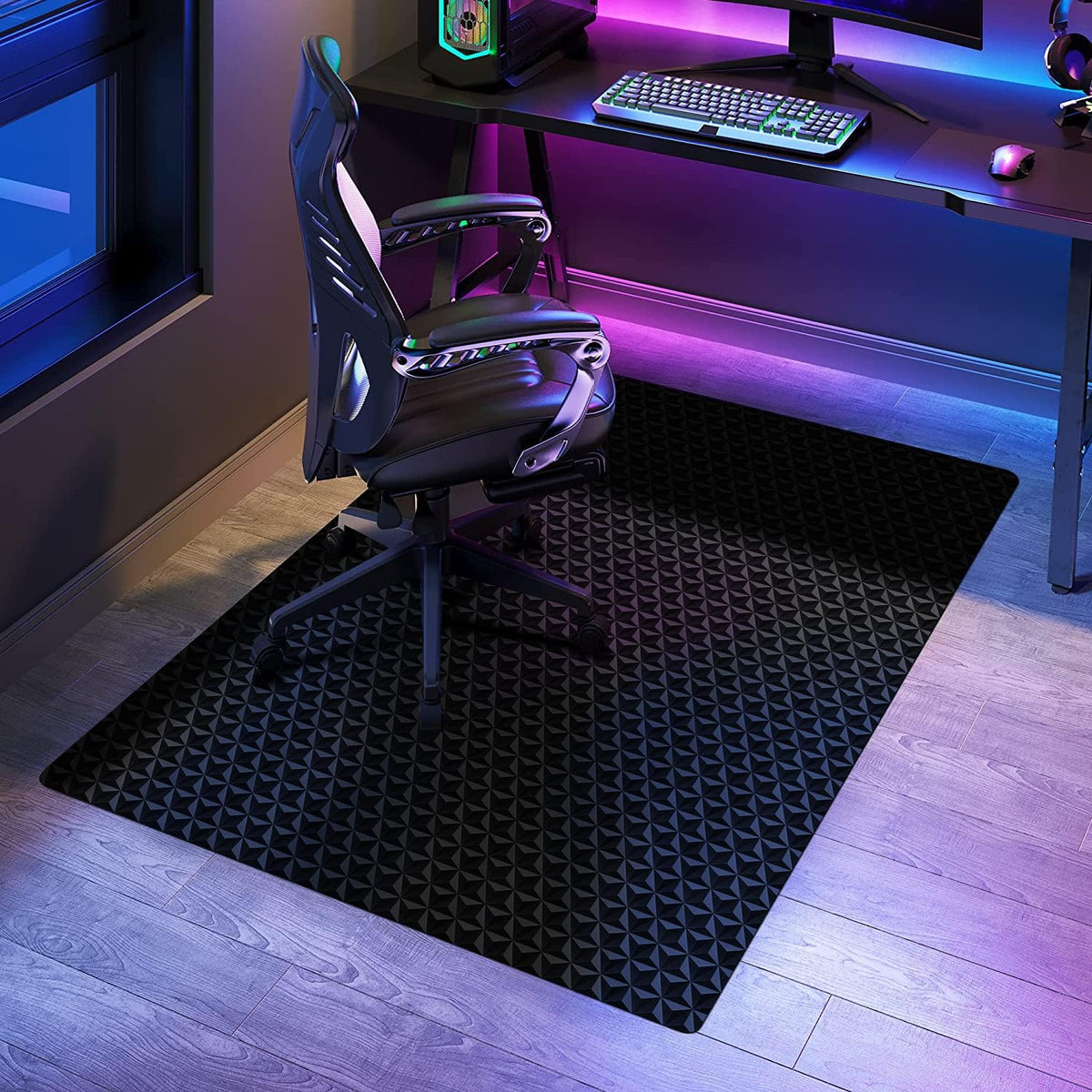 SALLOUS Chair Mat for Hard Floor, 63" x 51" Office Chair Mat for Hardwood Floor, Multi-Purpose Hard Floor Protector Under Desk Mat for Home Office, Non-Slip Vinyl Floor Mat for Gaming Chairs (Black)