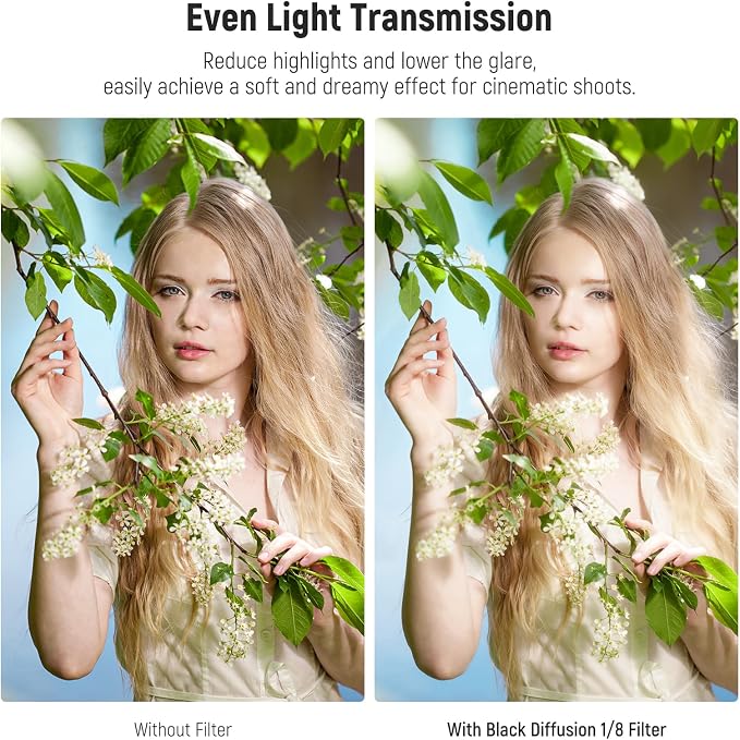 NEEWER 82mm Black Diffusion 1/8 Filter Soft Dreamy Cinematic Effect Filter