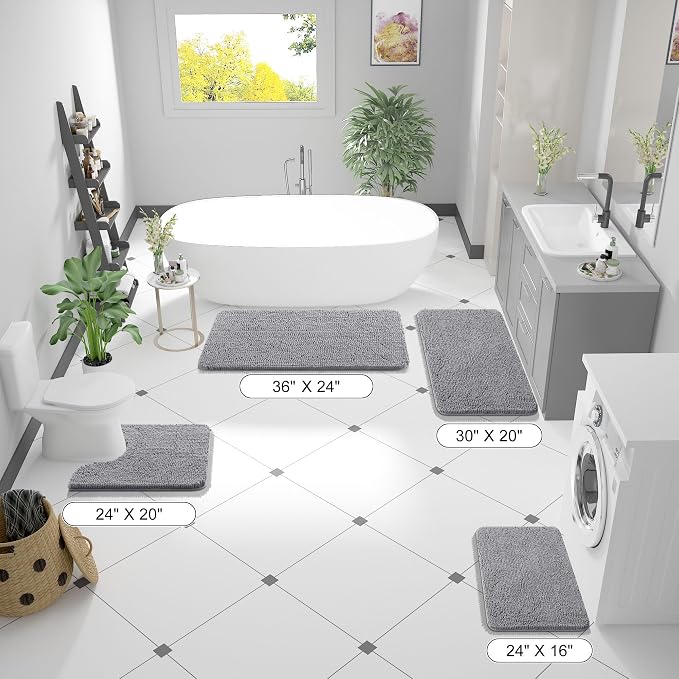 OLANLY Bathroom Runner Rugs 47x17, Extra Soft Absorbent Chenille Bath Rugs