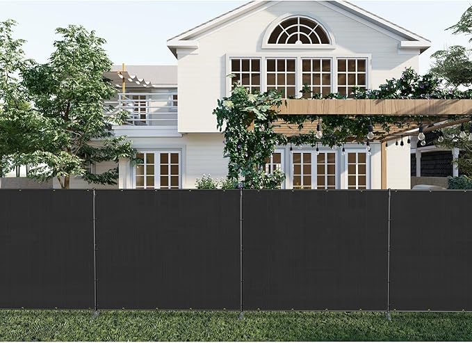 Patio 6' x 144' Outdoor Privacy Screen Freestanding Temporary Fence Panels Net Cover with Metal Poles for Outside Backyard Pool Garden Air Conditioner Fencing, Black