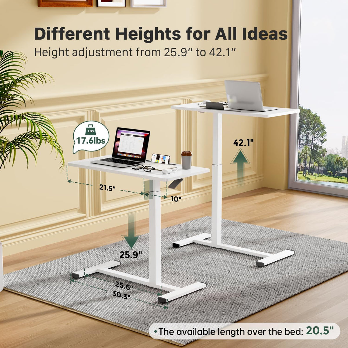 Gibbon Mounts 32” Rolling Mobile Standing Desk, Bedside Table with Wheels