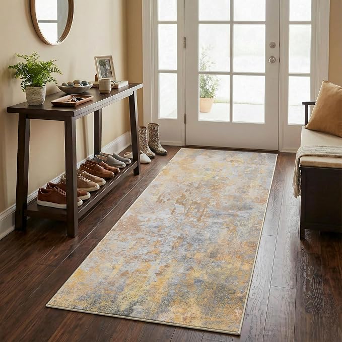 2x5 Beige Gold Rug Runners for Hallways Kitchen Non Slip Washable Entryway