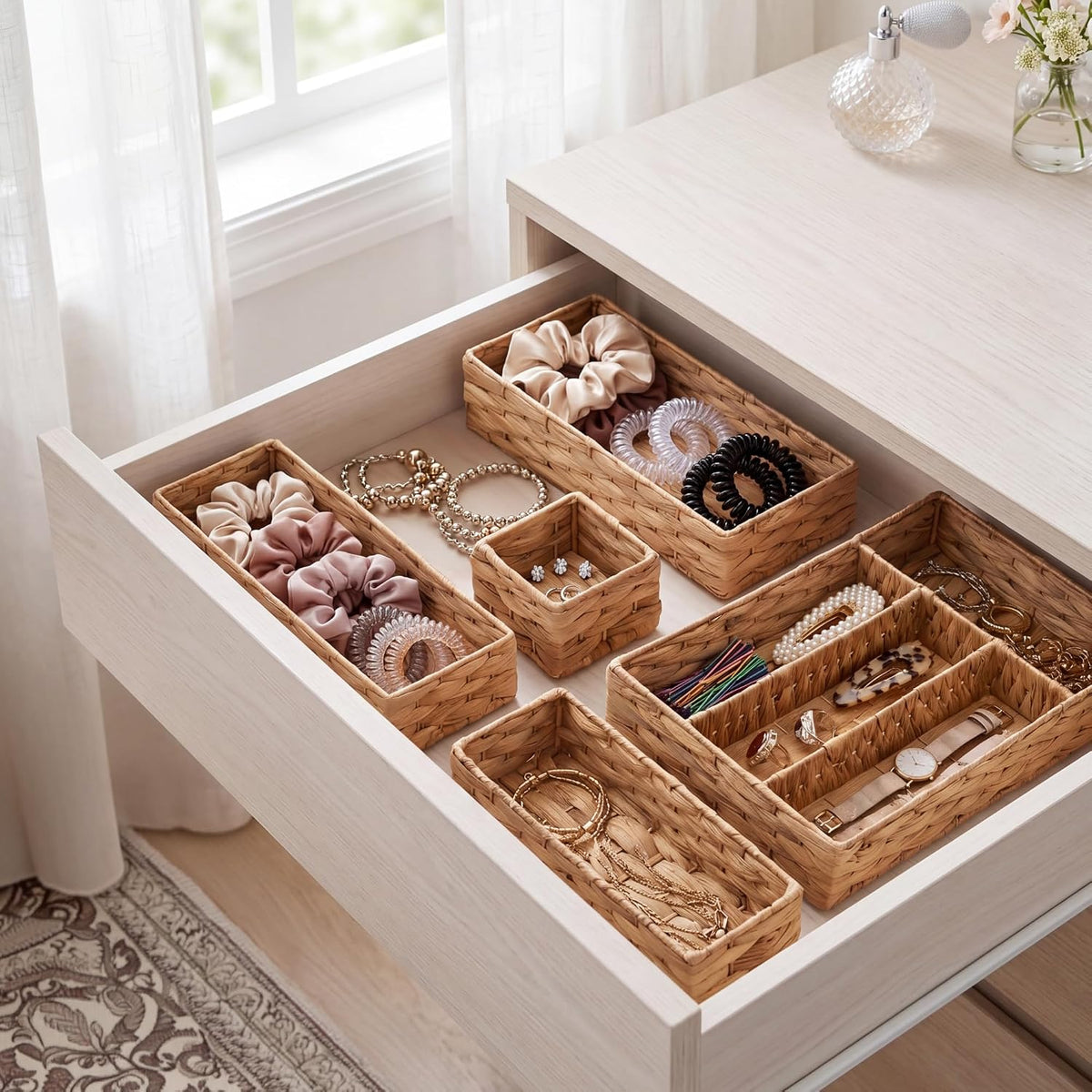 Best Choice Products 5-Piece Flatware Organizer Set, Woven Modular Silverware & Utensil Drawer Organizer Trays, Drawer Divider, Storage Containers for Kitchen, Bathroom, & Office Utensils - Natural