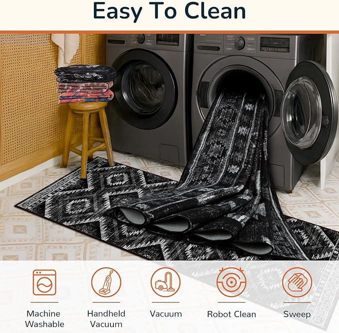 BESTSWEETIE Area Rug 2x10 Rug Machine Washable Non-Slip Low Pile Print Pattern