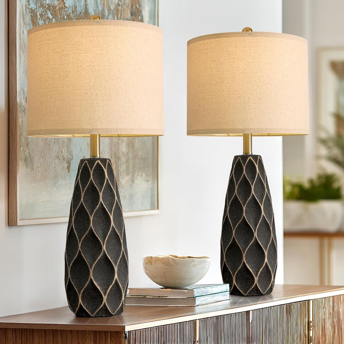 PORTRES 27.5" Ceramic Table Lamps for Bedroom Living Room Lamps Set of 2