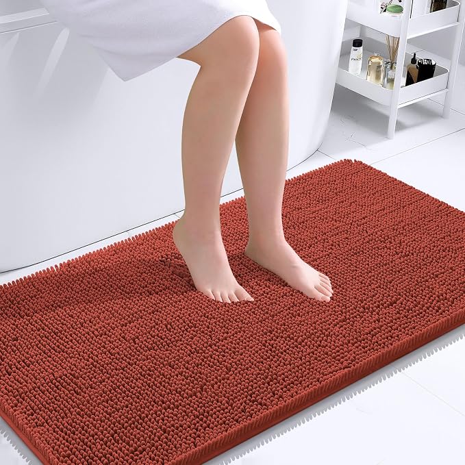 OLANLY Bathroom Runner Rugs 44x24, Soft Absorbent Chenille Bath Rugs, Rubber