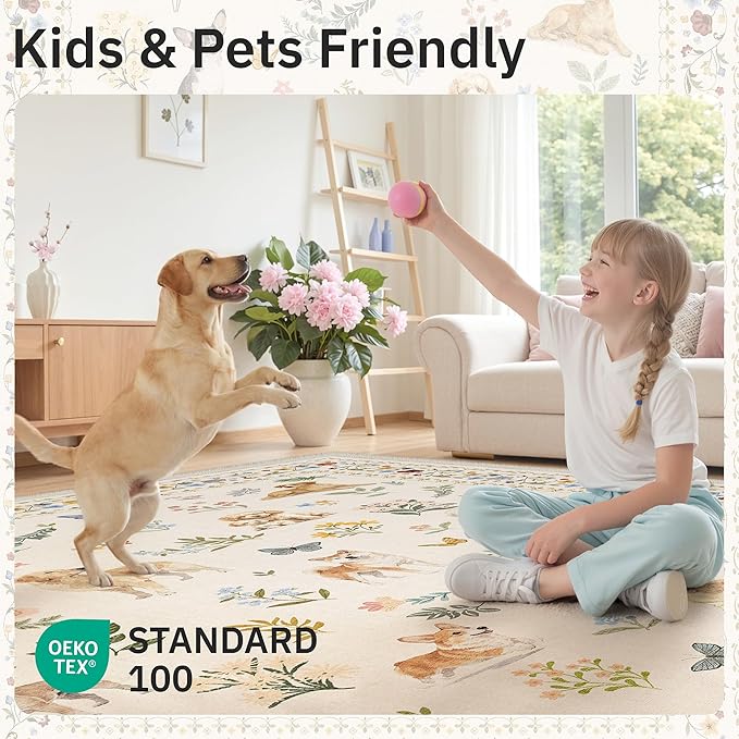 Soalmost 2x3 Dog Rugs for Entryway, Machine Washable Door Mat Animal Floral