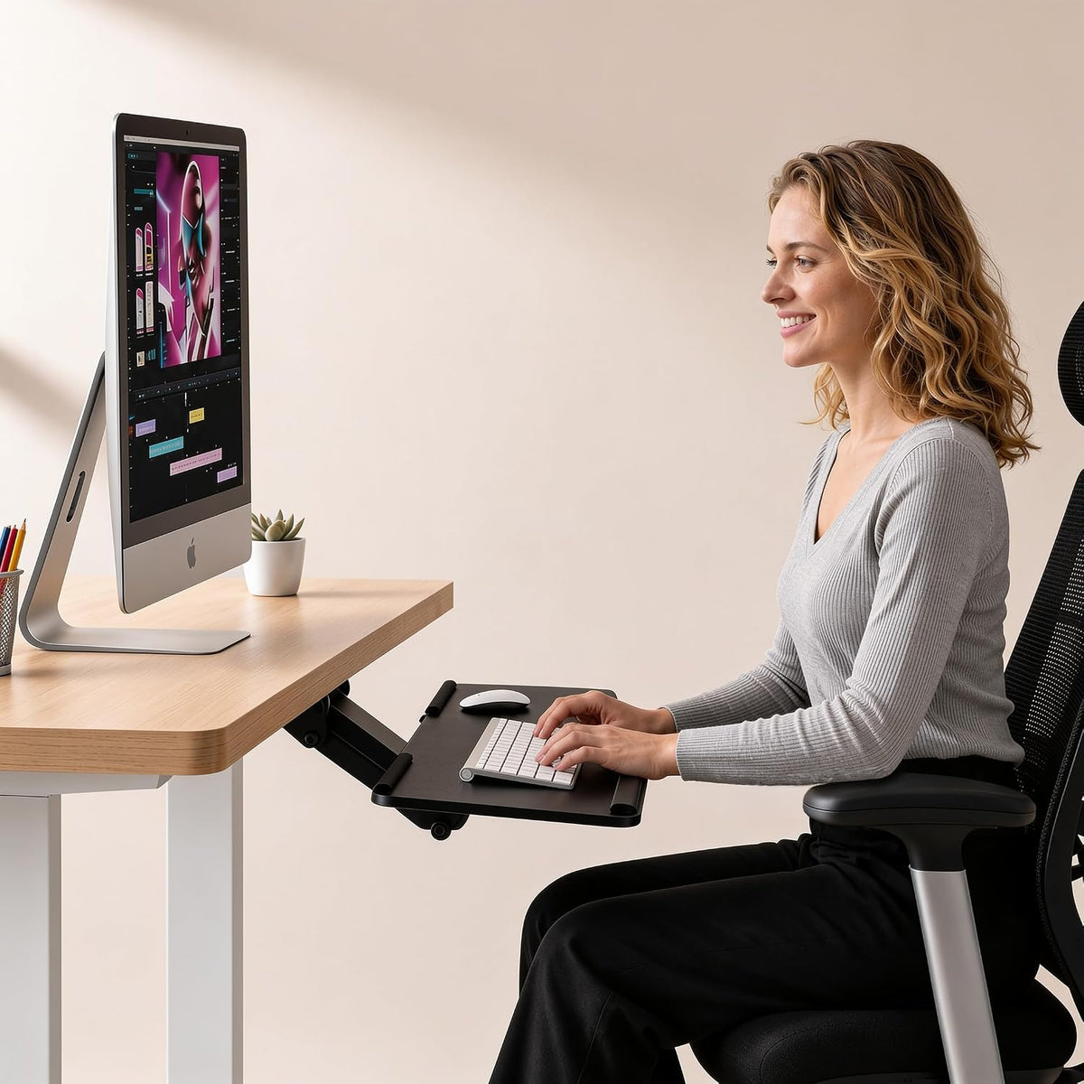 Mount-It! Under Desk Keyboard Tray with Wrist Rest, Tilt and Swivel, Black