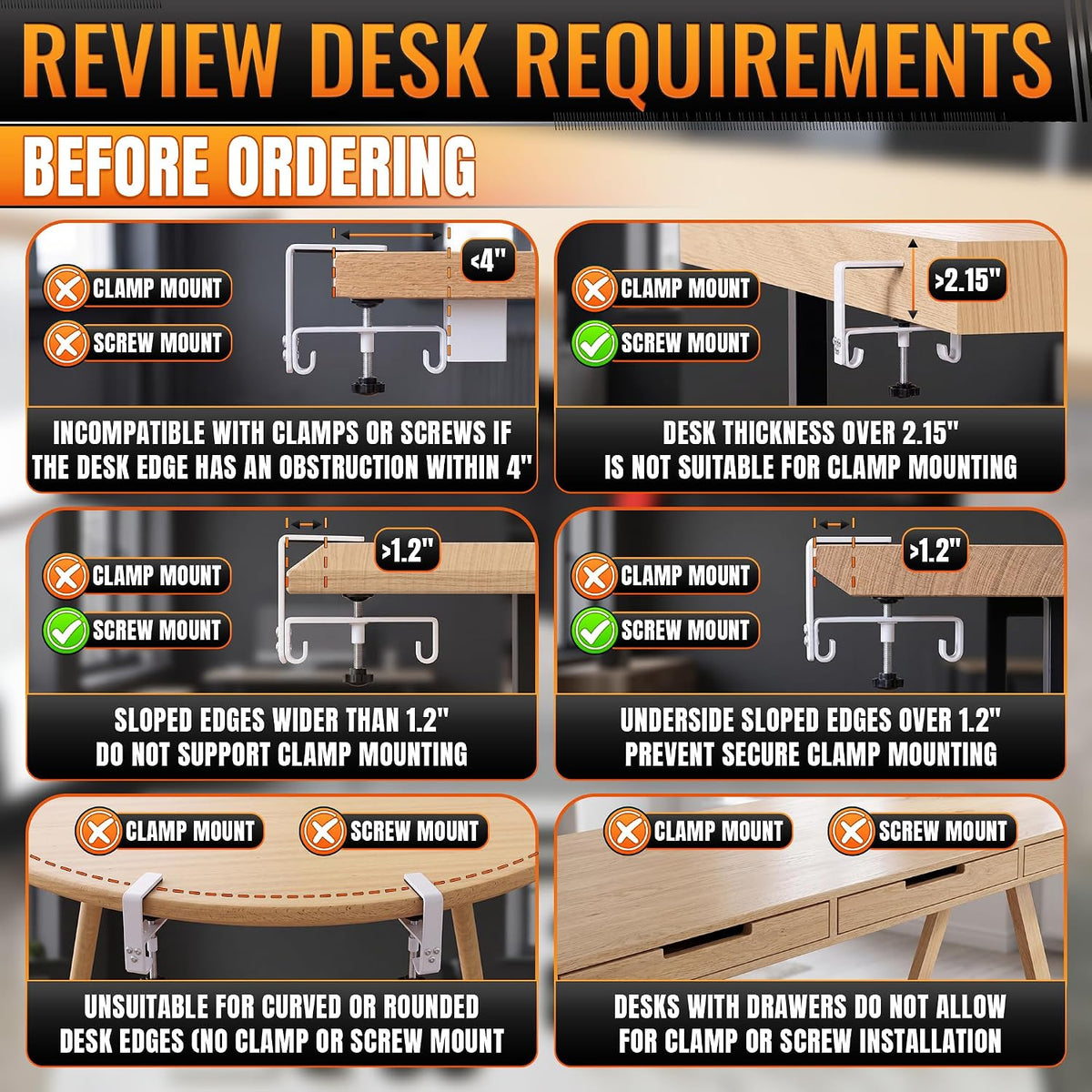 Under Desk Cable Management Tray 48" — No Drill Clamp-On Cord Organizer for Desk with Built-in Ties, Heavy Duty Metal Clamp, Foldable 600D Oxford Fabric for Home Office, WFH & Gaming PC Setup (White)