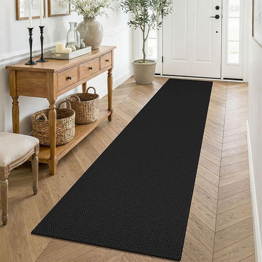 KOZYFLY Black Runners for Hallway 2x8, Washable Runner Rug, Woven Non Slip