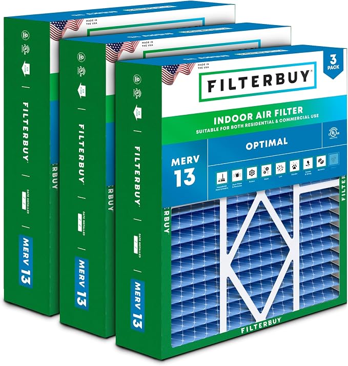 Filterbuy 19x20x5 Air Filter MERV 13 Optimal Smoke & Allergy Defense, Pleated